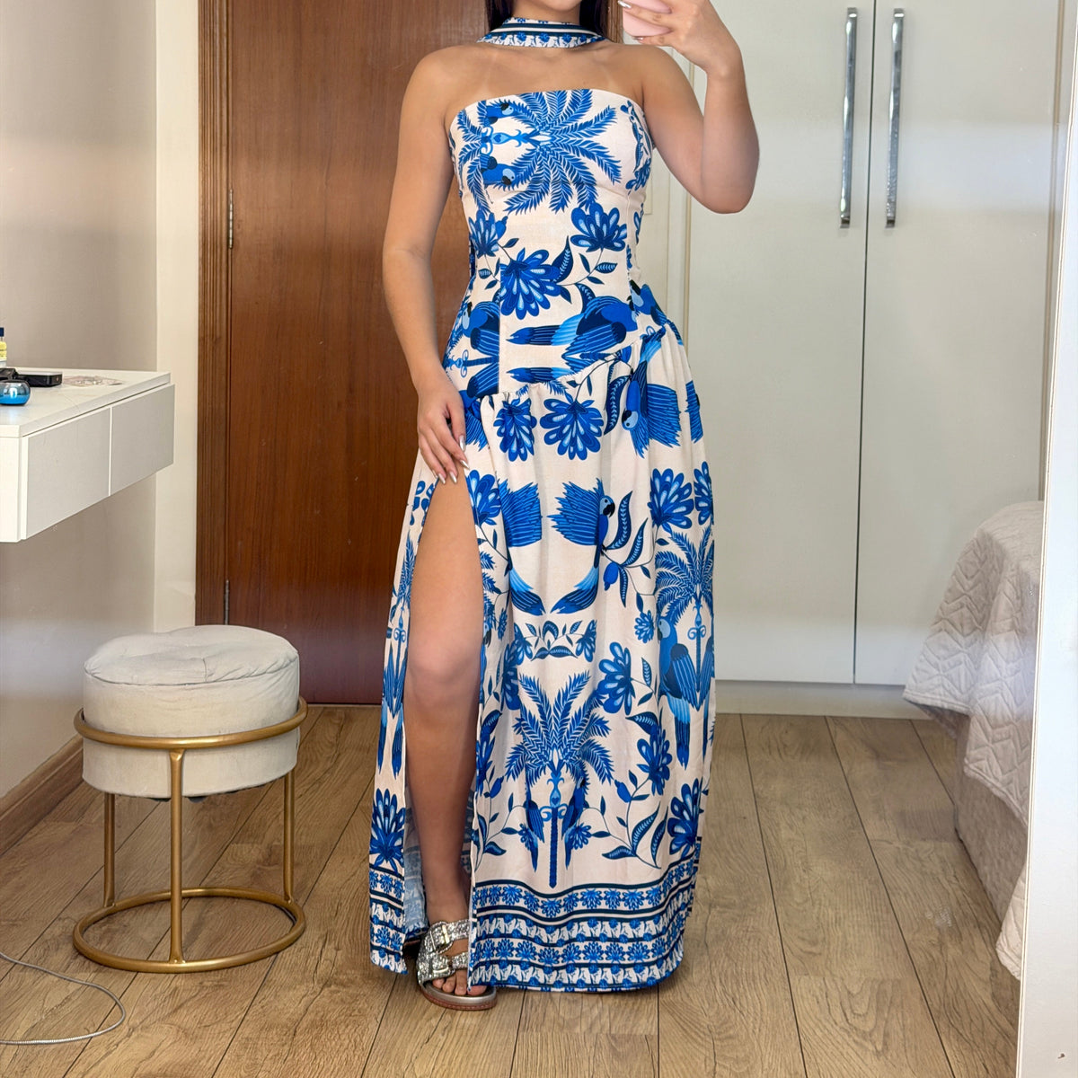 Vestido Longo Tomara que Caia e Fenda Com Chocker Elegante e Versátil - Alany Boutique