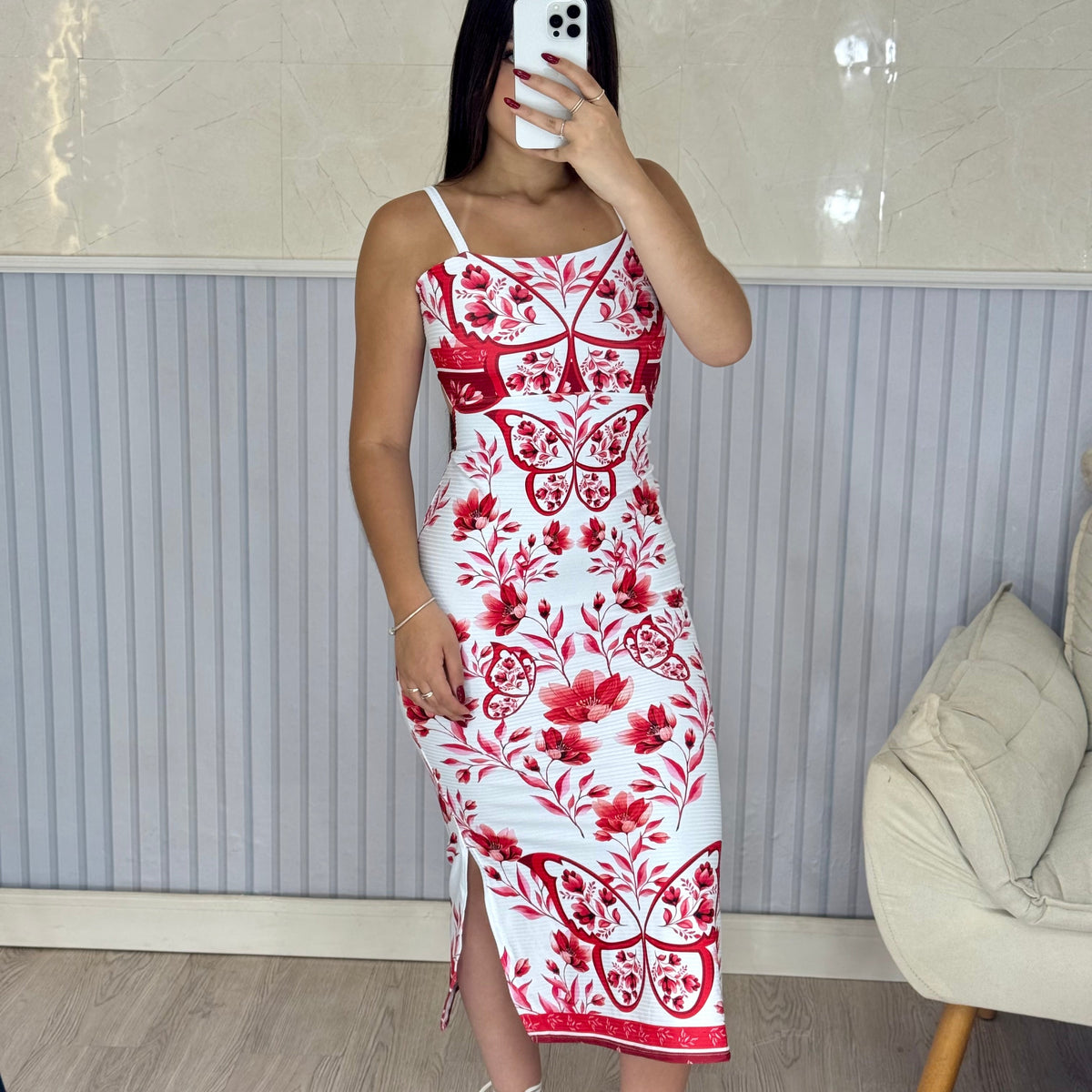 Vestido Canelado Max Midi Valen - Vermelho - Alany Boutique