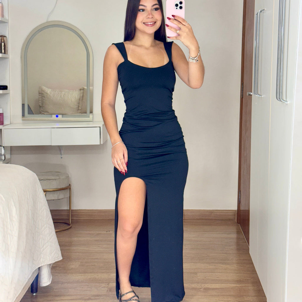 Vestido Longo Com Fenda Suplex - Alany Boutique