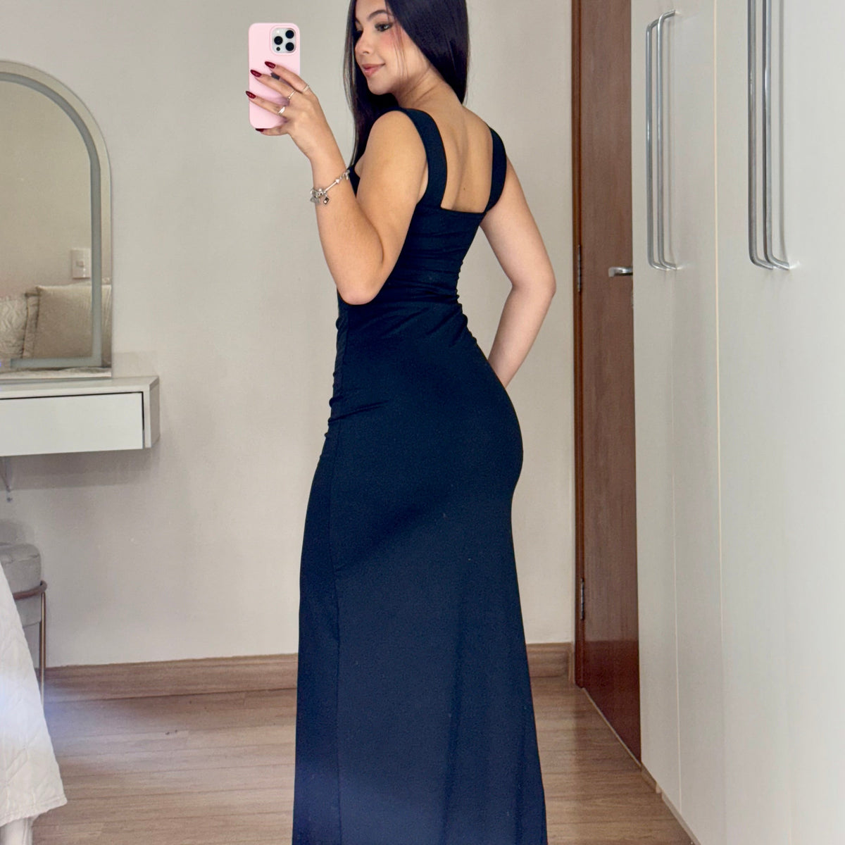 Vestido Longo Com Fenda Suplex - Alany Boutique