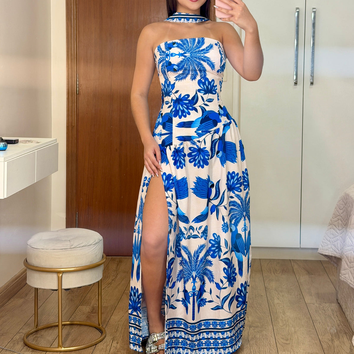 Vestido Longo Tomara que Caia e Fenda Com Chocker Elegante e Versátil - Alany Boutique