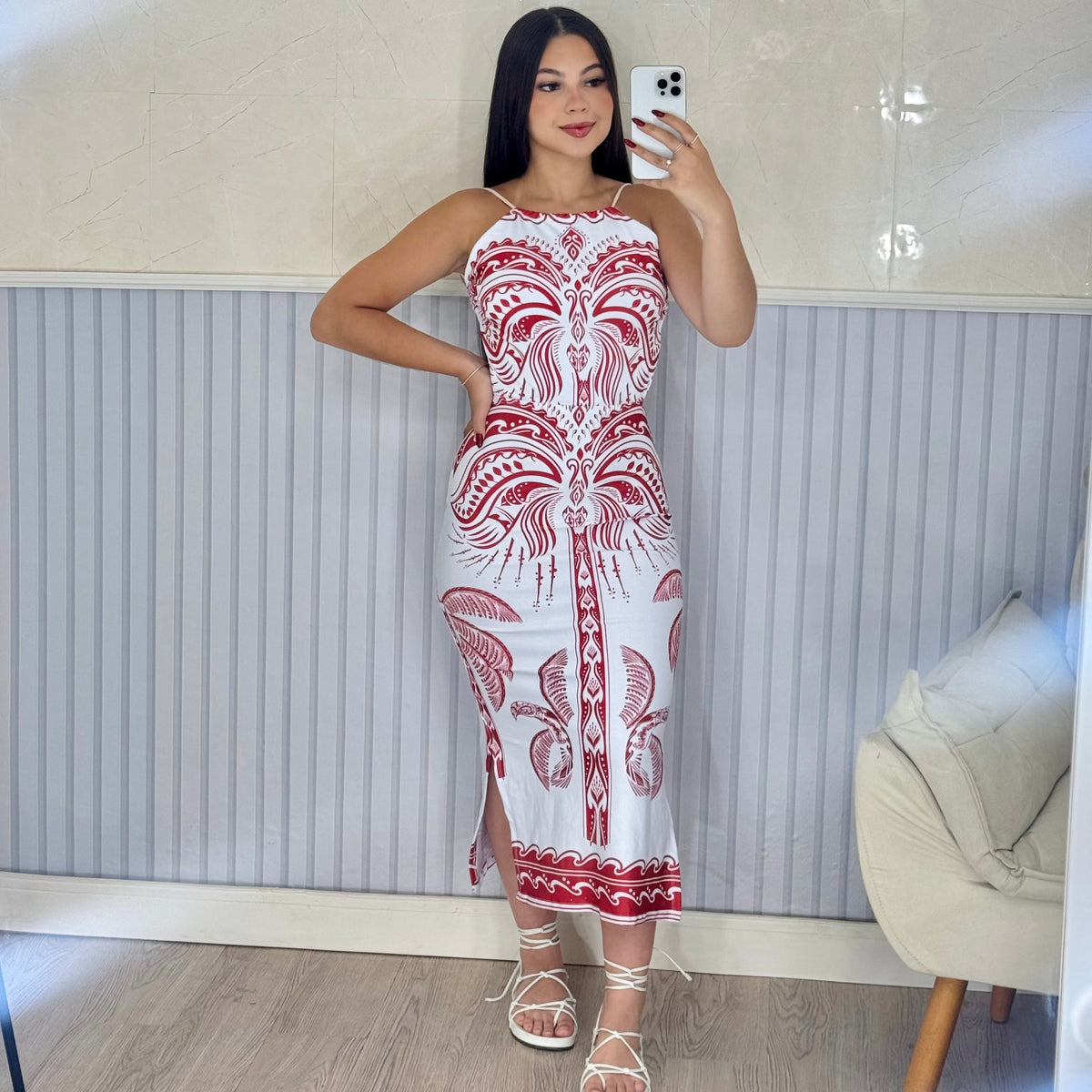 Vestido Midi Suplex Premium Vitória - Vermelho - Alany Boutique