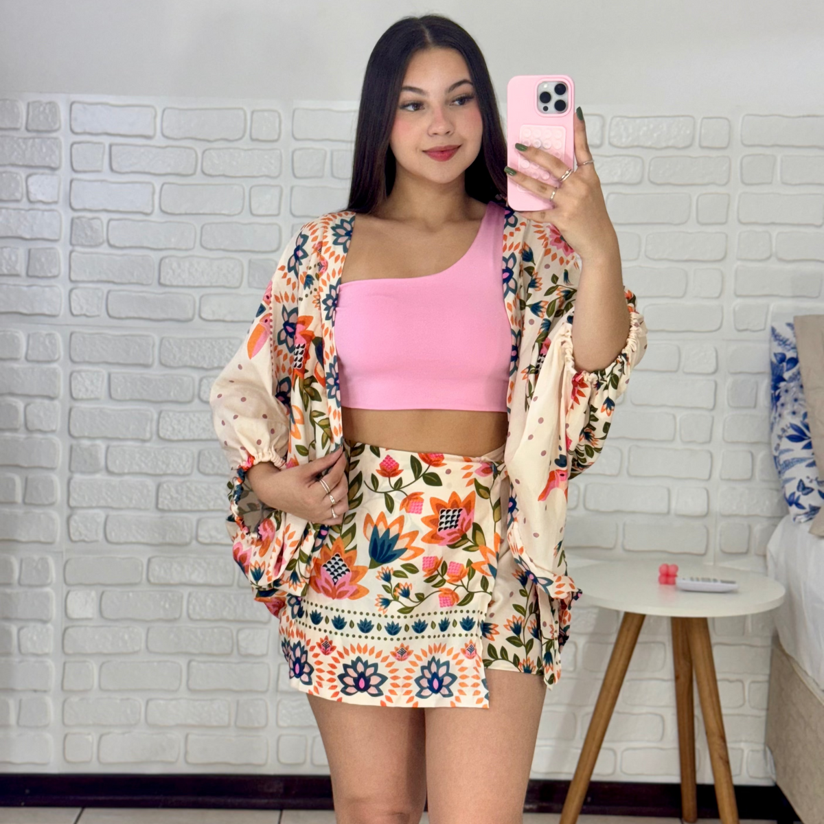 Conjunto Shorts Saia + Kimono - Alany Boutique