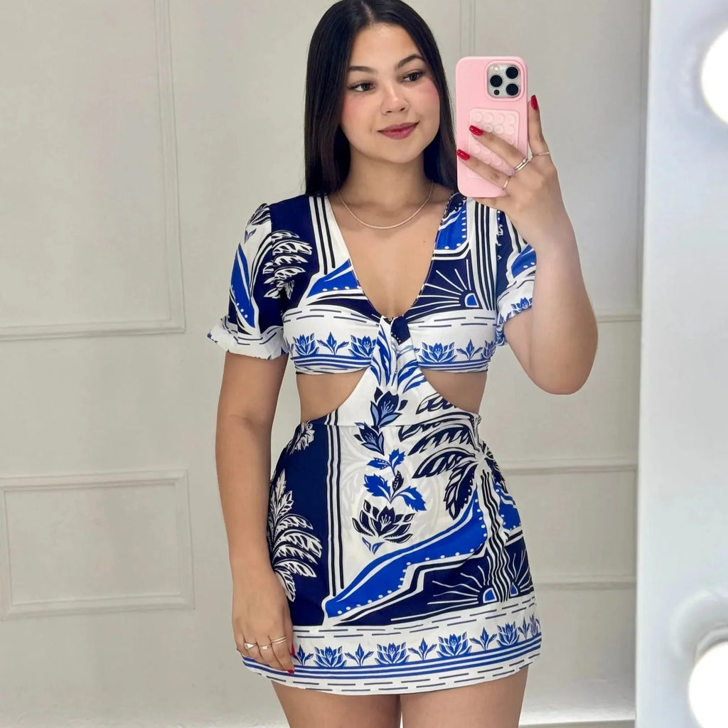 Macaquinho Encanto Azul com Preto - Alany Boutique