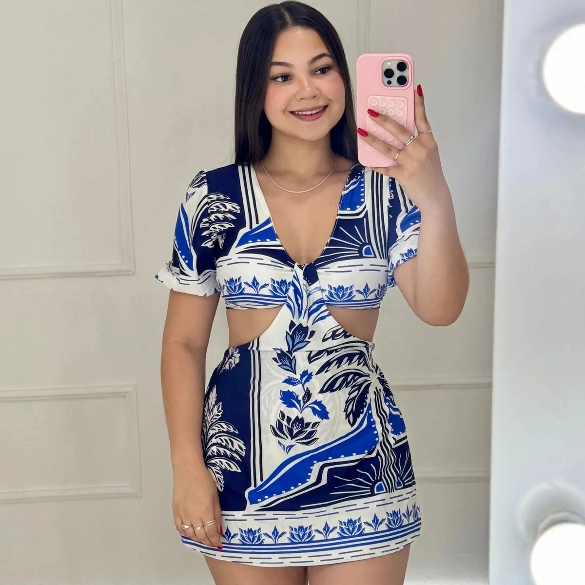Macaquinho Encanto Azul com Preto - Alany Boutique
