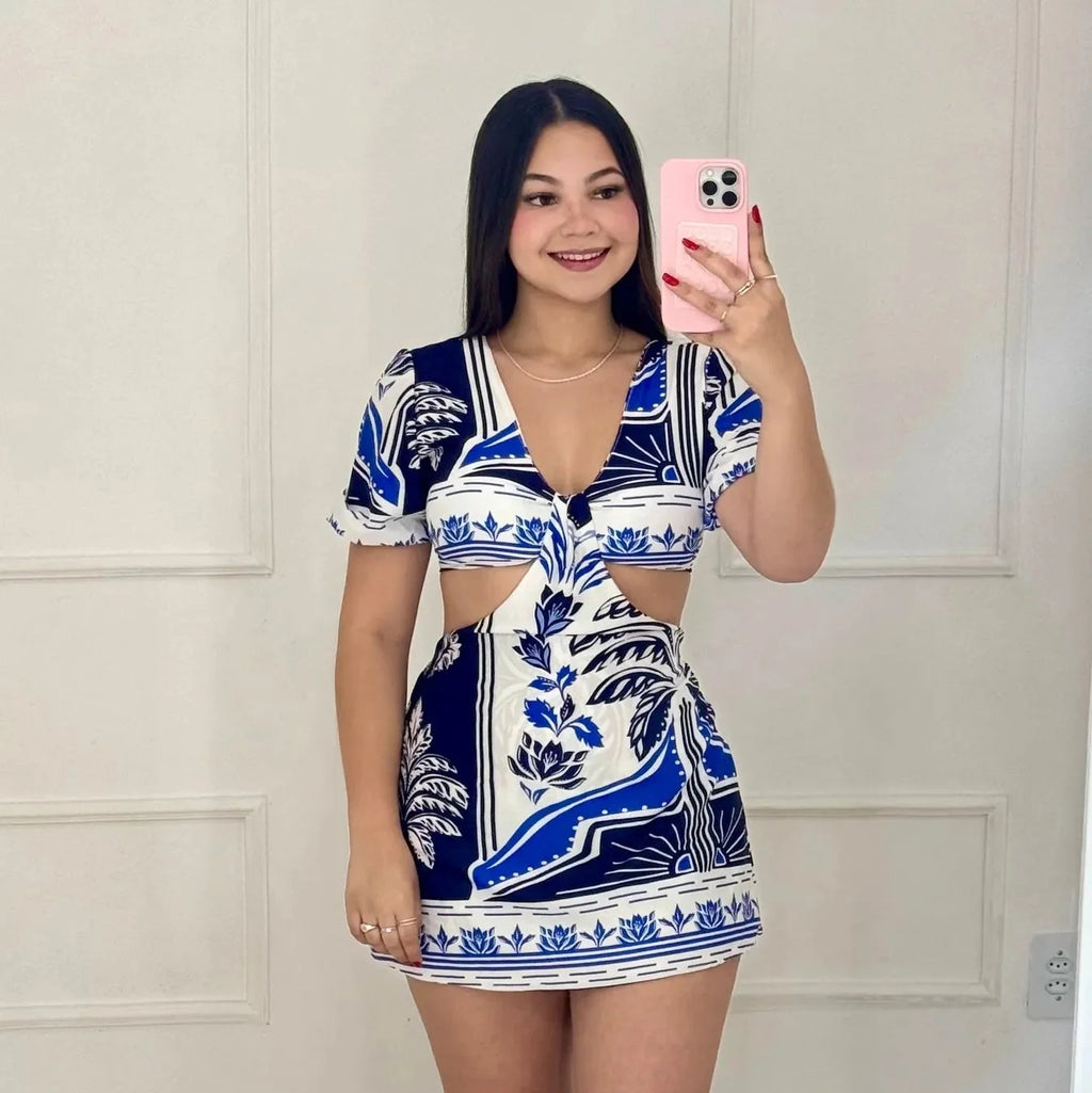 Macaquinho Encanto Azul com Preto - Alany Boutique