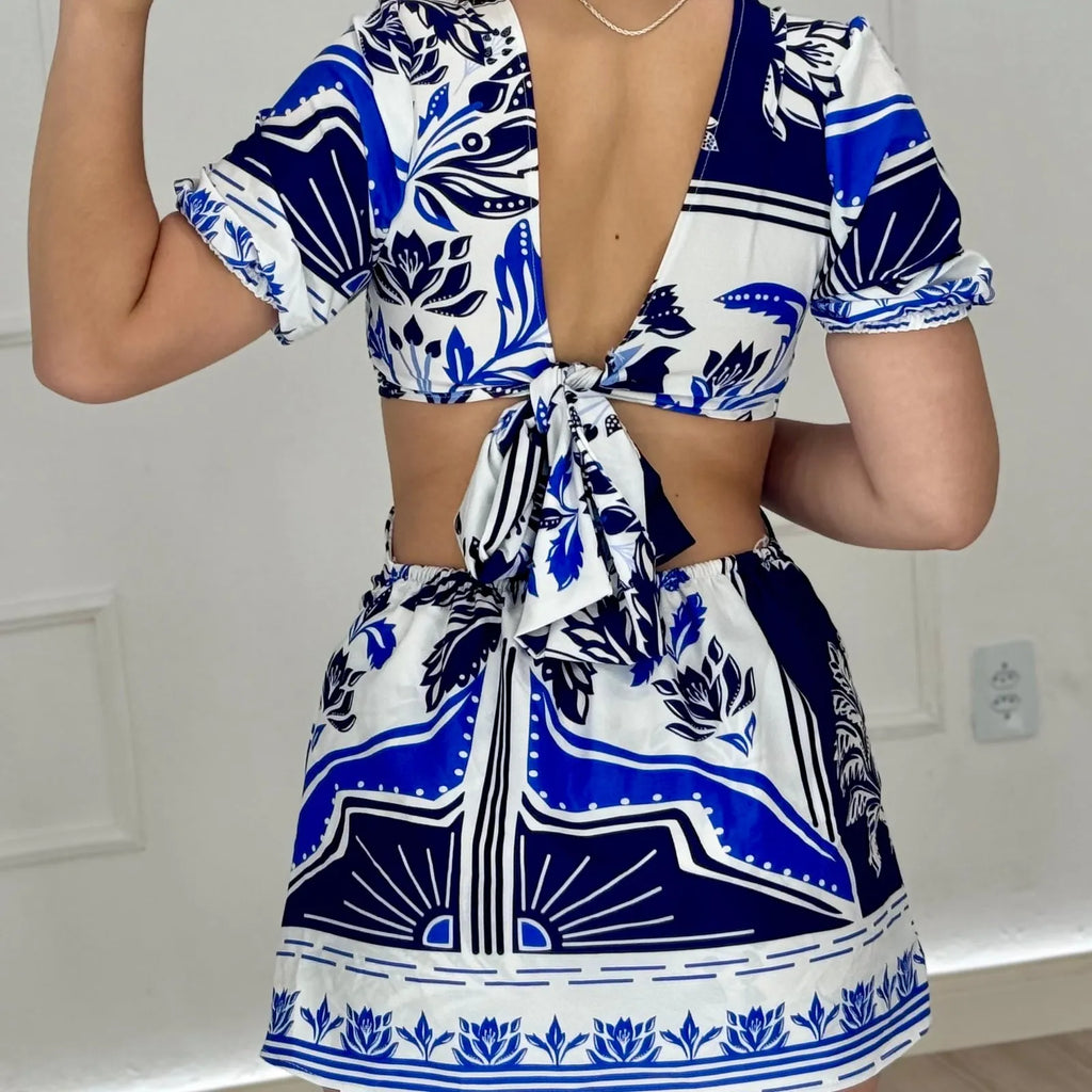 Macaquinho Encanto Azul com Preto - Alany Boutique