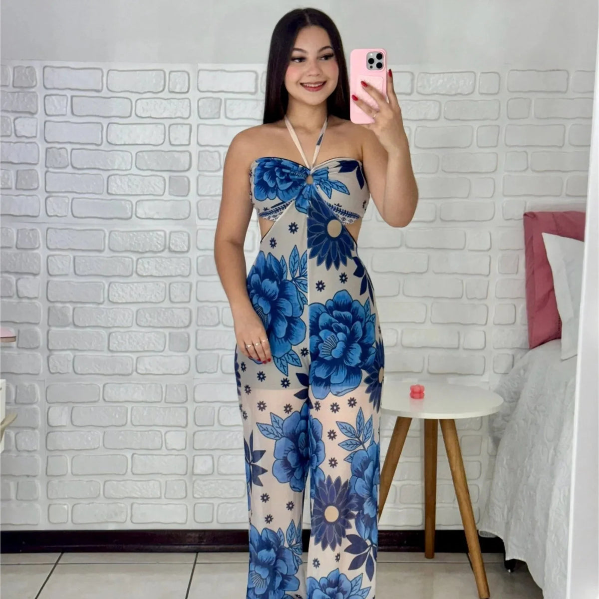 Macacão Longo Tule Azul - Alany Boutique