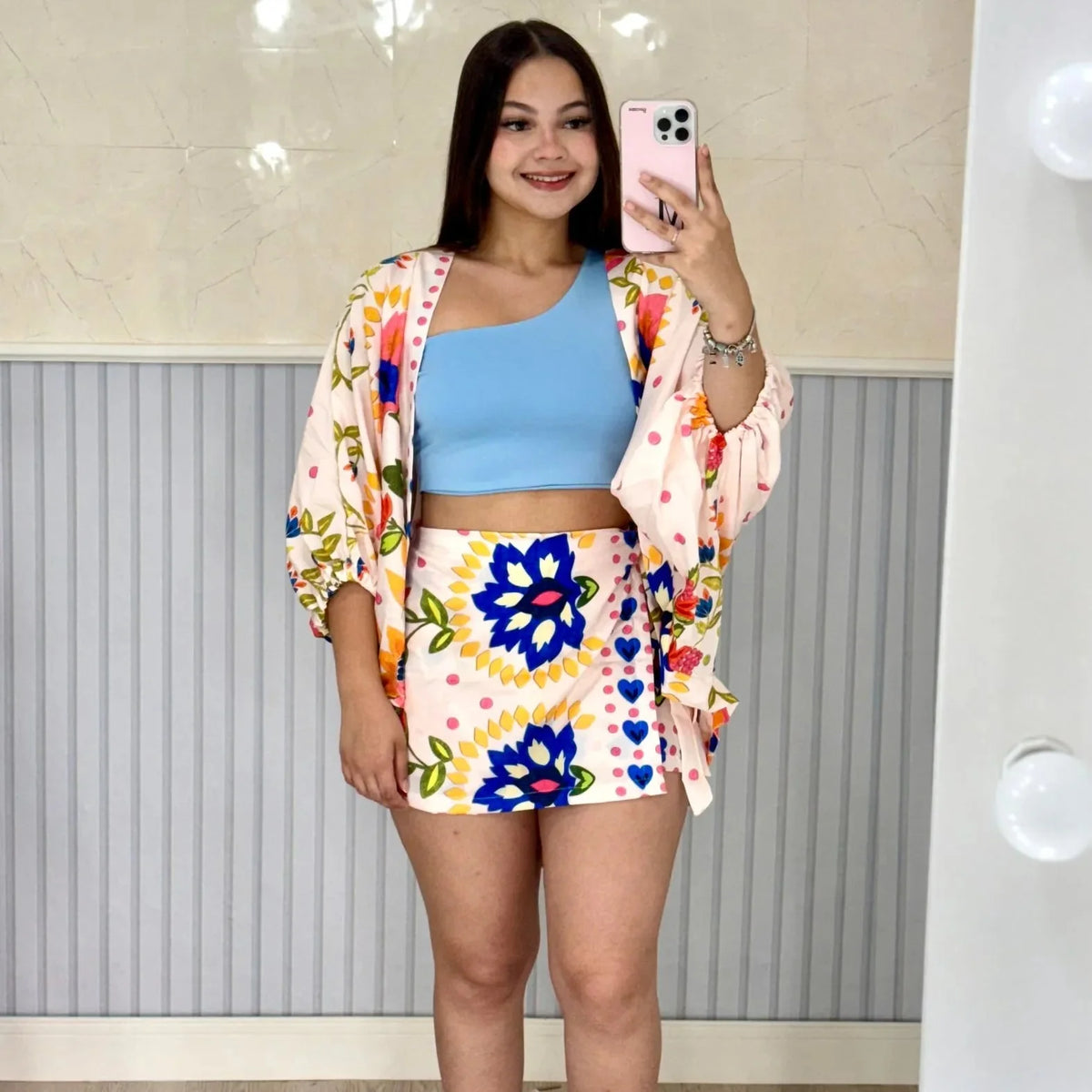 Conjunto Shorts Saia + Kimono - Alany Boutique