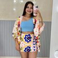 Conjunto Shorts Saia + Kimono - Azul - Alany Boutique