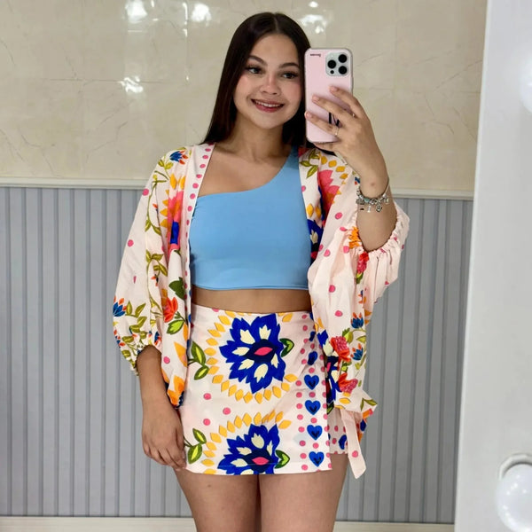 Conjunto Shorts Saia + Kimono
