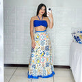 Conjunto Cropped + Saia Longa Summer - Jeans Azul - Alany Boutique
