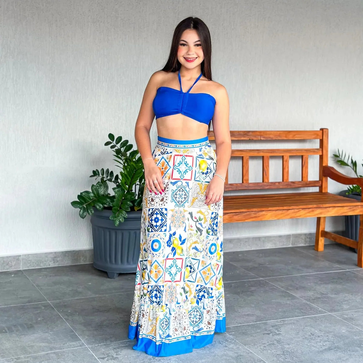 Conjunto Cropped + Saia Longa Summer - Alany Boutique