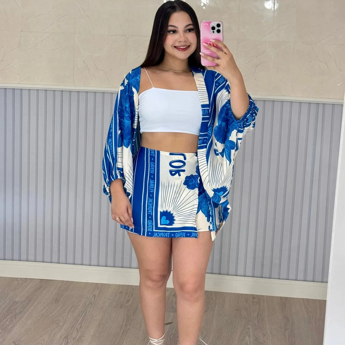 Conjunto Shorts Saia + Kimono - Alany Boutique